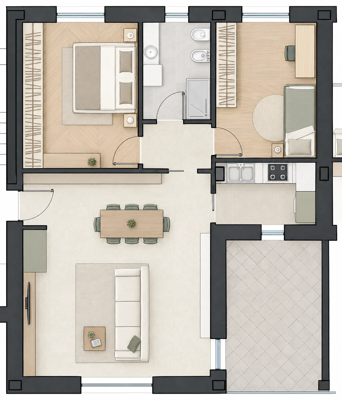 Planimetria appartamento 11, Trilocale, Piano secondo, con box e cantina