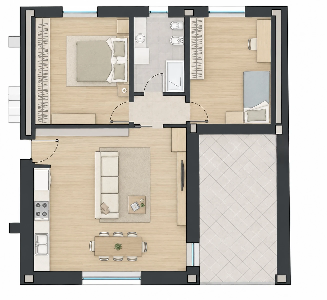 Planimetria appartamento 7, Trilocale, Piano primo, con box e cantina