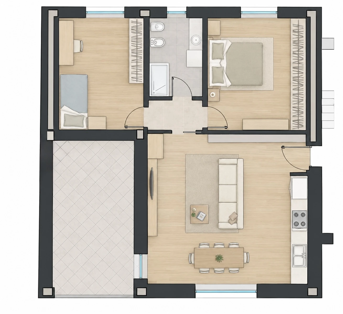 Planimetria appartamento 8, Trilocale, Piano primo, con box e cantina