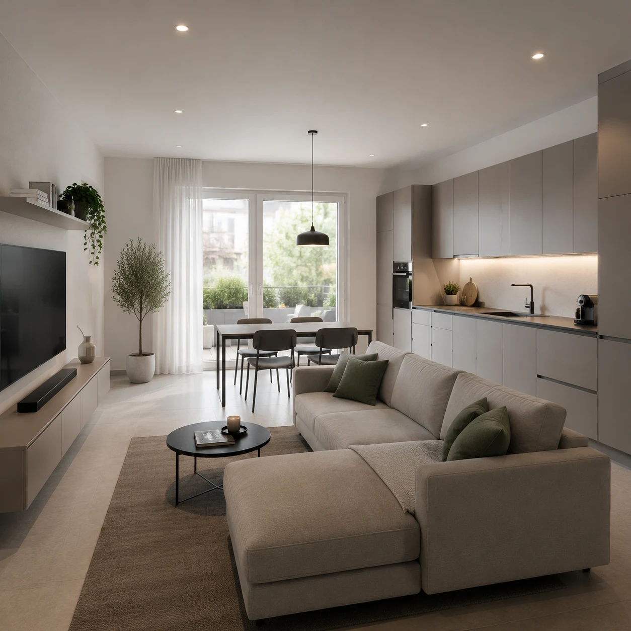 Render illustrativo Nova Oasis: interno del soggiorno