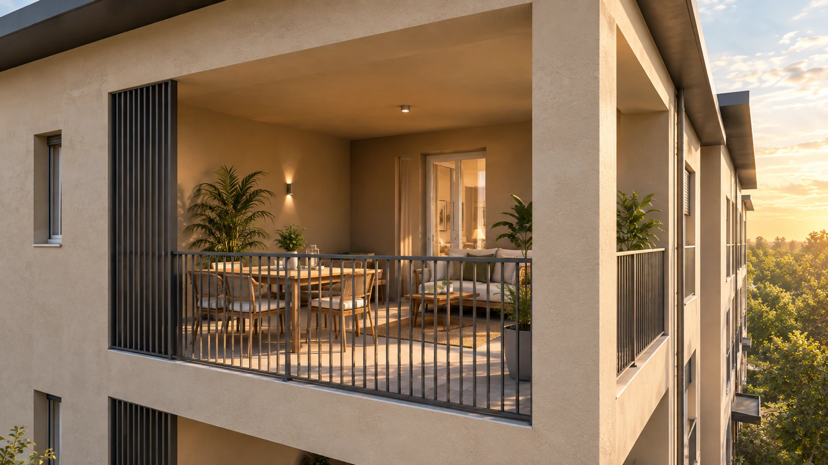 Render illustrativo Nova Oasis: terrazzo coperto